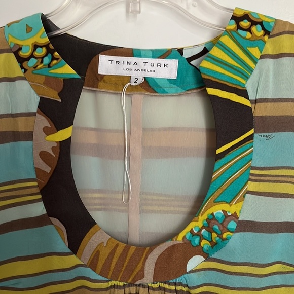 Trina Turk Silk Boho Striped Retro 60s 70s Brunch Wedding Guest Event Mini Dress - Picture 6 of 8